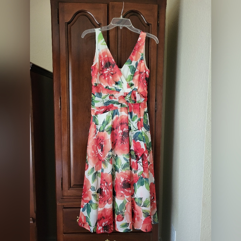 Floral Sleeveless Dress - Red and Green